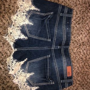 almost famous denim lace and pearl shorts